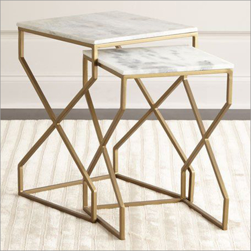 Square Pipe Nesting Table With Golden Finish
