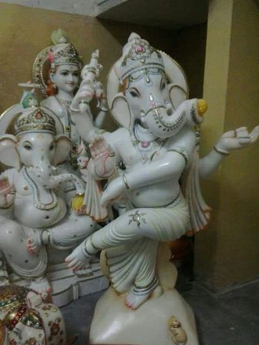 Dancing Marble Ganesh Statue
