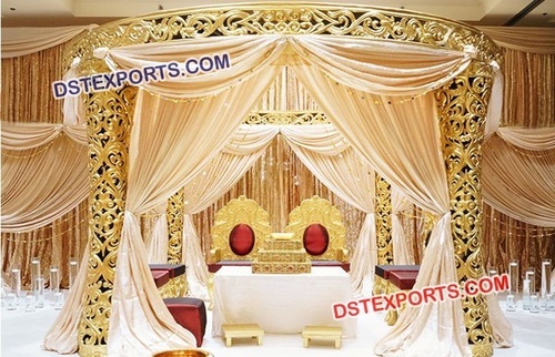 Customized Golden Carved Wedding Mandap Decor