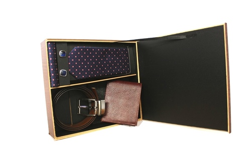 TIe, cufflink, leather belt and wallet combo