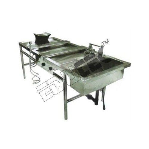 AUTOPSY TABLE - Stainless Steel Design with Hot & Cold Mixing Tap, Complete Drainage System and Adjustable Head Rest