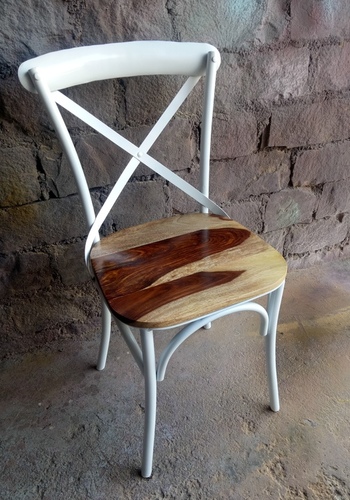 Cross Back Industrial Metal Chair With Wood Top Cross Back Industrial Metal Chair With Wood Top