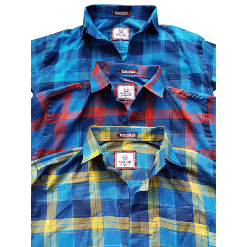Mens Designer Cotton Check Shirt - Cotton, Multiple Sizes, Blue | Soft Cotton, Stylish Checks, Comfortable Fit
