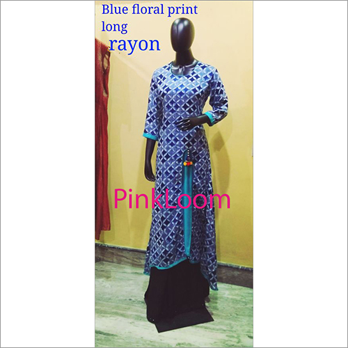 Blue Floral Pring Long Rayon