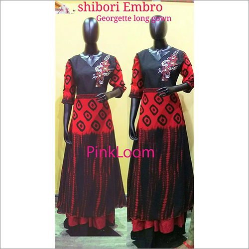 Shibori Embro Georgette Long Gown