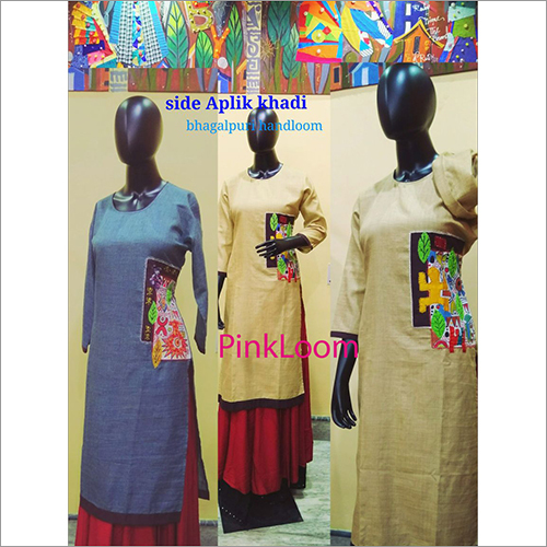 Side Aplik Khadi Deigner Ladies Kurtis
