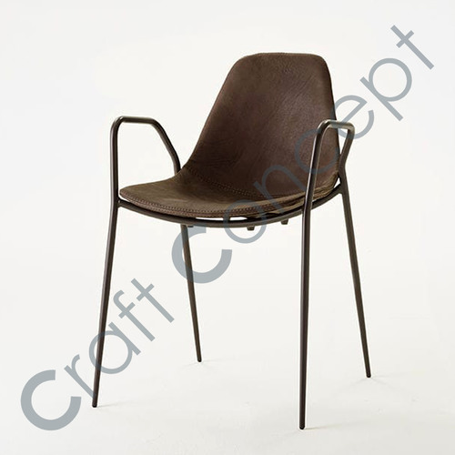 Leather Seat Iron Chair - Iron & Leather, Contemporary Design | Eco-Friendly, No Assembly Required, Indoor Home Furniture