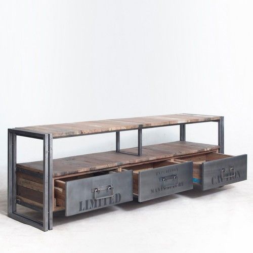 Rustic Wood Metal Industrial Tv and Console Unit