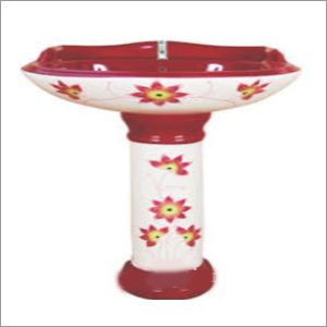 Pedestal Wash Basin - Ceramic 50x40x80cm Red, Stylish Oval Design, Glossy Finish, Floor Mounted