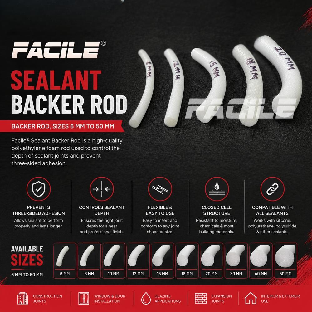 Backer Rod - Foam Material, 6 mm Size, White/Black Color | Ideal for Expansion Joints, Prevents Three-Sided Adhesion, Supports Sealant Shape