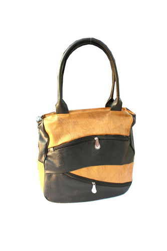 Ladies Sling Bag - Leather/Faux Leather, 10x12x5 Inches, Black/Gold | Stylish Design, Multiple Pockets, Organized Storage
