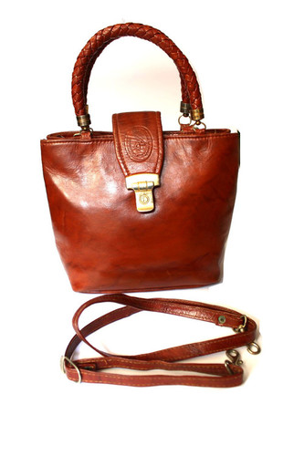 Ladies Sling Bag - Leather, 10x8x5 inches, Brown | Stylish Design, Twist Lock Closure, Adjustable Strap