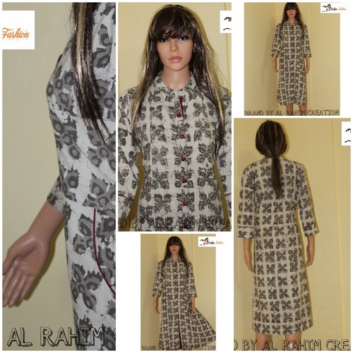 Indo Western Kurti - Cotton Brocade Fabric Long Sleeve Ethnic Wear with Bead Decoration Breathable and Washable Design for Ladies
