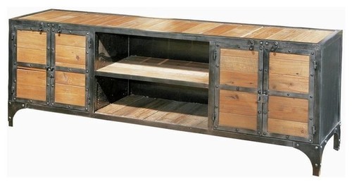 Rustic Wood Metal Industrial Tv and Console Unit