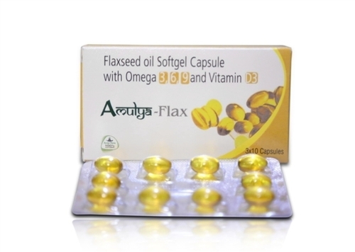 Amulya Flax Seed Oil Capsules - Enriched with Pure Flaxseed Oil & Vitamin D3, Daily Omega 3 Supplement for Reducing Inflammation and Supporting Heart Health