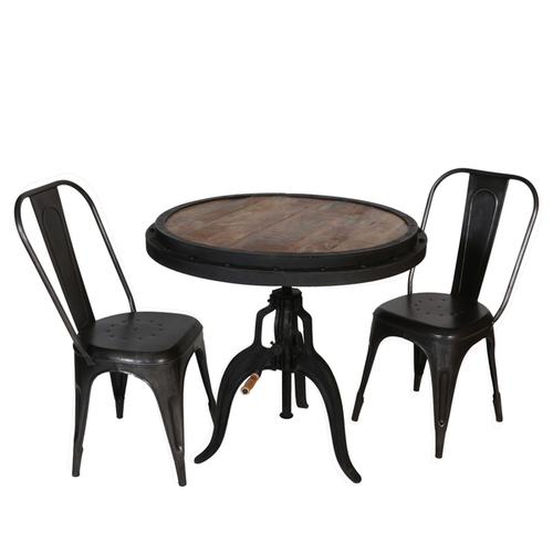 Industrial Round Wooden Top With Black Iron Seat Dining Set