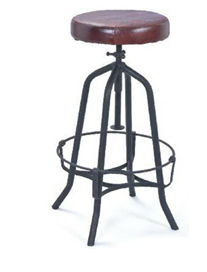 Handmade Leather Seat Barstool With Footrest