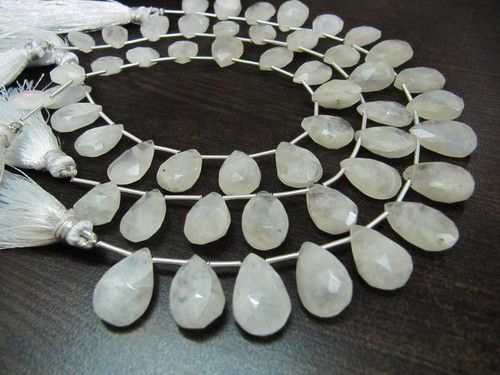 Natural White Rainbow Moonstone Pear Shape 7x10 to 8x11mm Strand 8 Inches Long