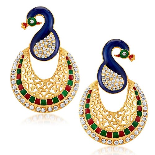 Peacock Gold Plated Australian Diamond Earrings - Alloy Material, Vibrant Colors with Zircon and Crystal Stones | Perfect for Women, Great for Engagement, Weddings, Anniversaries, and Parties