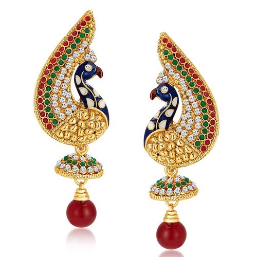 Peacock Gold Plated Earrings - Alloy with Rhinestone Accents | Perfect for Women, Ideal for Parties and Weddings