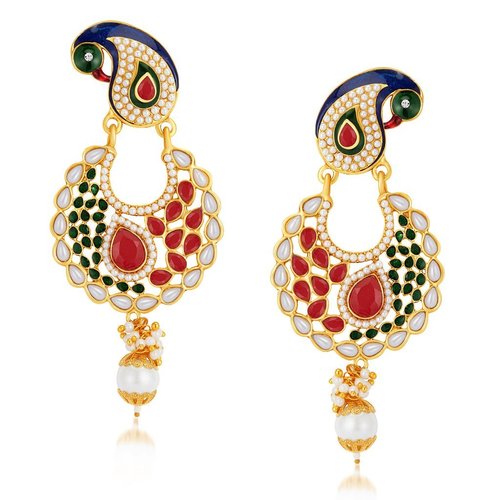 Peacock Pearl Drop Australian Diamond Earrings - Alloy | Crystal and Rhinestone Accents, Ideal for Women, Perfect for Parties and Weddings