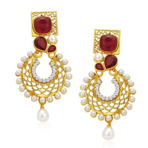 Eye Catchy Gold Plated Earrings - Alloy Material, Elegant Gold Finish | Perfect for Women, Featuring Rhinestones for Anniversaries, Weddings, Parties