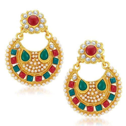 Shiny Gold Plated Earrings - Alloy Material, Crystal and Rhinestone Details | Ideal for Women, Perfect for Anniversaries, Engagements, and Weddings