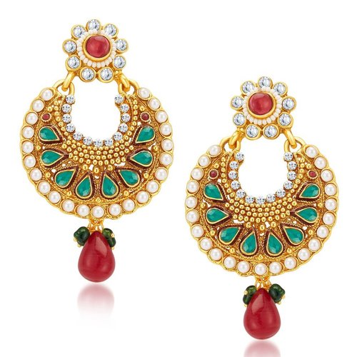 Pearl Drop Gold Plated Earrings - Alloy with Rhinestones & Crystals | For Women & Children, Perfect for Weddings, Engagements, and Anniversaries
