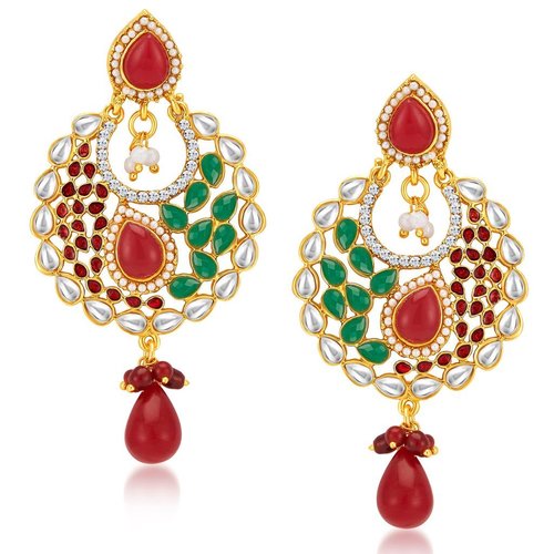 Royal Gold Plated Earrings - Alloy Material, Sparkling Rhinestones | Elegant Jewelry for Women, Perfect for Weddings, Engagements, and Parties