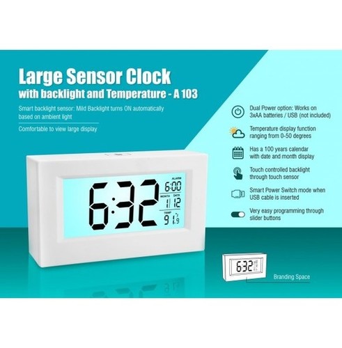 LARGE SENSOR CLOCK WITH BACKLIGHT AND TEMPERATURE
