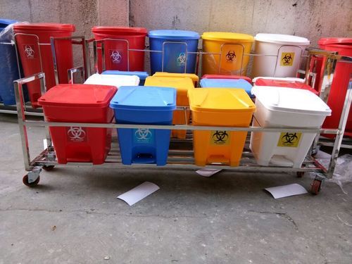 Red Biomedical Waste Trolley