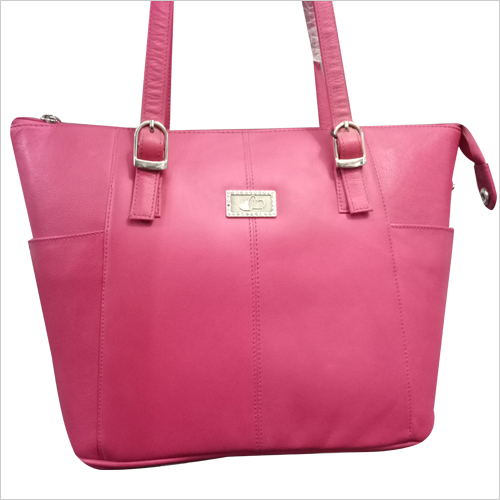 Pink Designer Ladies Leather Handbag