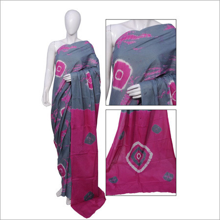 Grey Block Printed Cotton Sarees