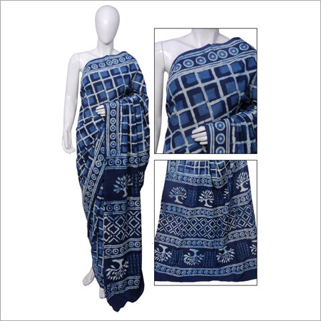 Blue Printed Cotton Ladies Sarees