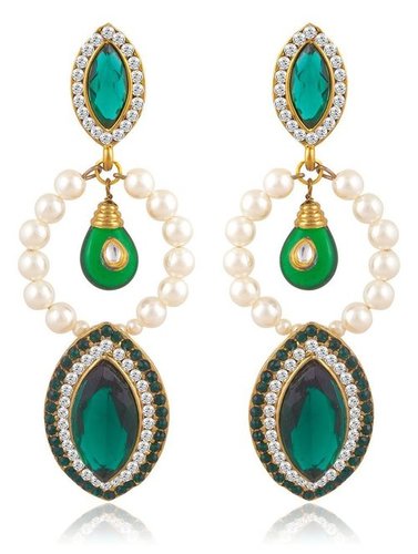 Gold Plated Pearl Earrings - Alloy Material with AD Stones | Elegant Women's Jewelry for Weddings, Parties, Anniversaries, and Engagements