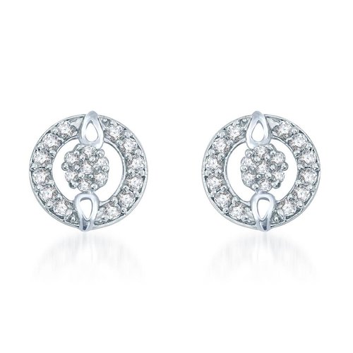Rhodium Plated CZ Stud Earrings - Alloy, Multi-Stone Design with Cubic Zirconia | Perfect for Weddings, Anniversaries, Engagements, and Parties