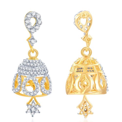 CZ Jhumki Earrings - Alloy with Gold and Rhodium Plating | Stylish Design, Perfect for Women and Children, Ideal for Engagements, Anniversaries, and Parties
