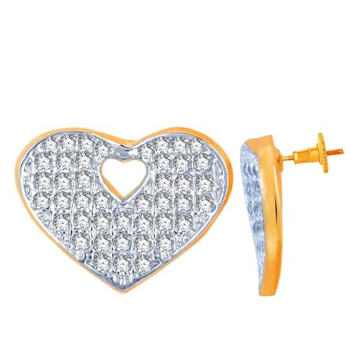 Heart Shaped Gold and Rhodium Plated Imported CZ Stud Earrings - Alloy, Crystal & Zircon Embellishments | Perfect for Women and Children, Ideal for Weddings, Engagements, Anniversaries, and Parties