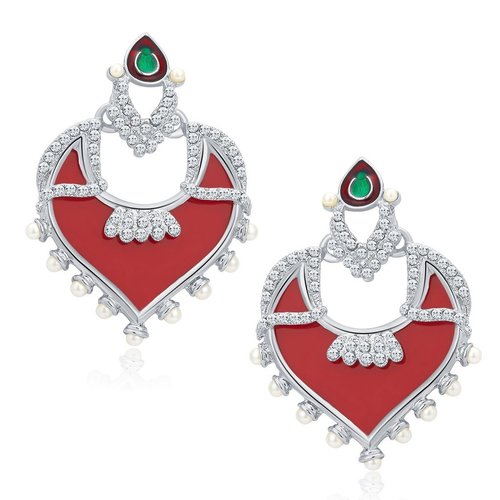 Divine Trendy Rhodium Plated AD Earrings