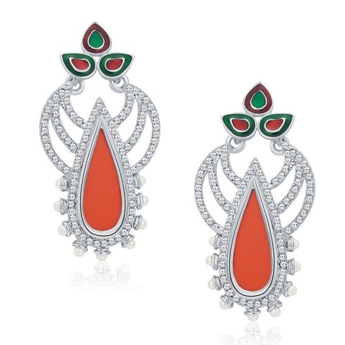 Fashionable Modern Rhodium Plated AD Earrings