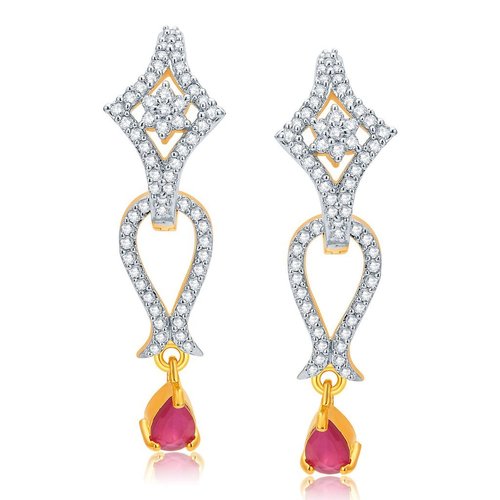 Gold And Rhodium Plated Ruby CZ Earrings - Alloy Material, Elegant Red Stones | Women's Traditional Jewelry for Engagement, Anniversary, Party, and Wedding Celebrations