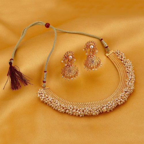 Chandbali Drops Gold Plated Choker Necklace Set Gender: Children