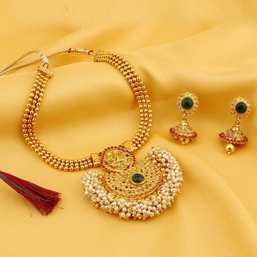 Chandbali Gold Plated Pearl Drop Necklace Set