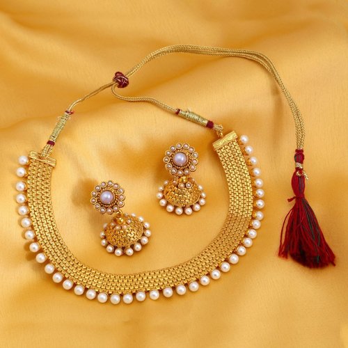 Gold Plated Pearl Necklace Set Gender: Children