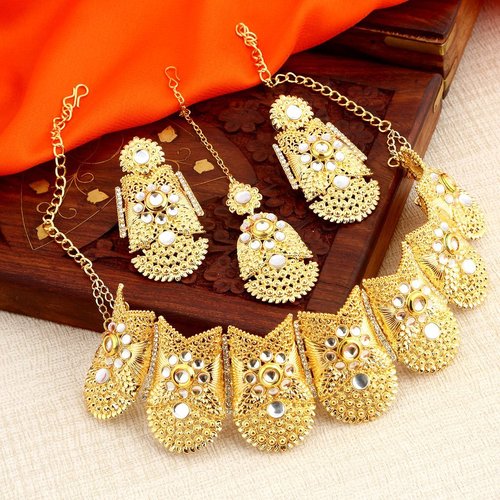 Indo Western Gold Plated Choker Necklace Set Gender: Children