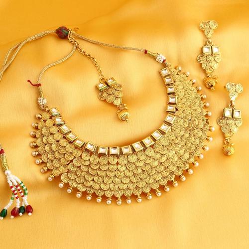 Gold Plated Jalebi Chocker Necklace Set Gender: Children