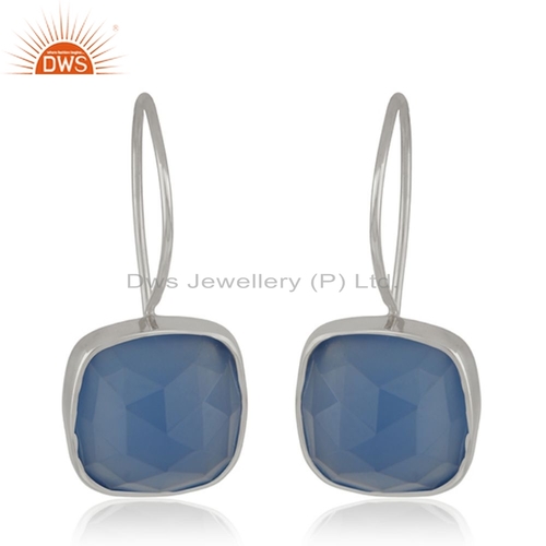 Designer Sterling Fine Silver Blue Chalcedony Gemstone Earrings Jewelry