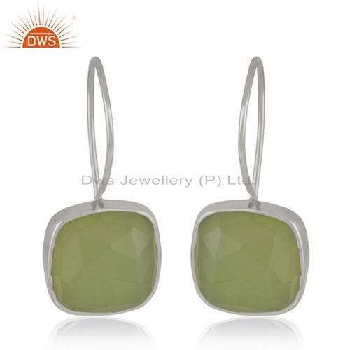 Fine Silver Prehnite Chalcedony Gemstone Earrings Jewelry