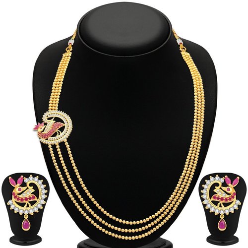 3 Layer Peacock Gold Plated Cz Necklace Set Gender: Children