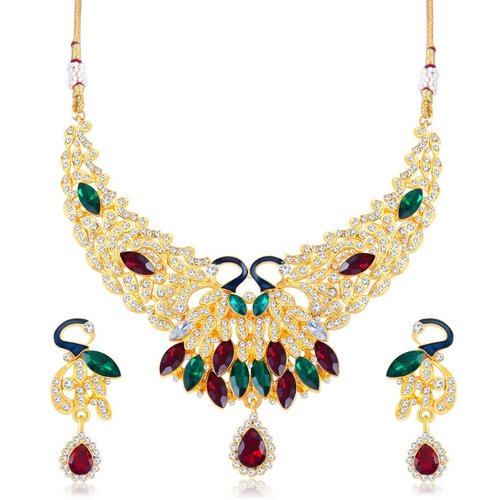 Designer Peacock Shape Gold Plated Ad Necklace Set Gender: Children